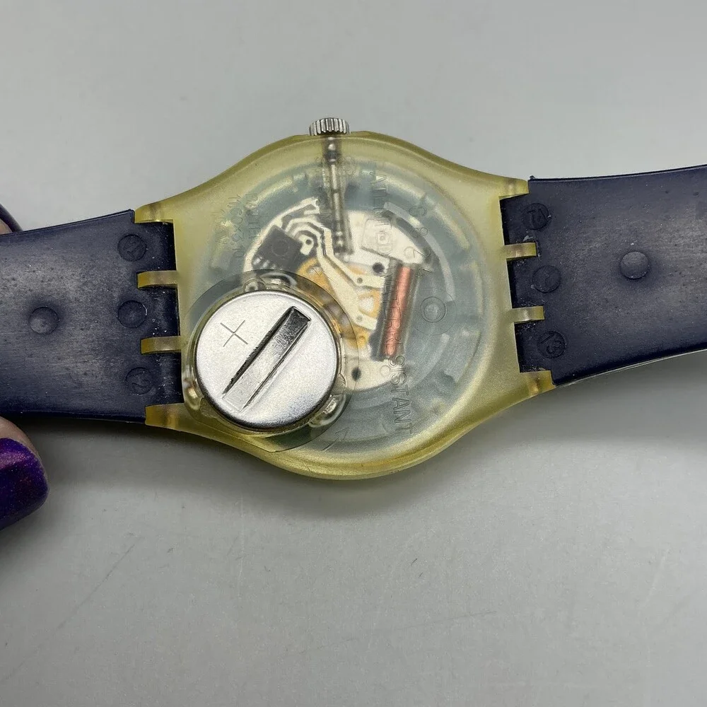 Swatch Gent Titi Parisien Womens Watch 34mm Blue Dial Blue Strap New Battery